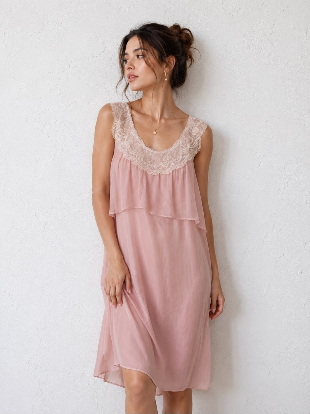 Vintage Pink Lace Slip Dress Cottagecore Coquette Fairycore Nightgown